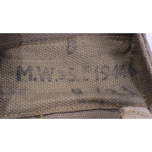 2222 - Webbing: British 1944 and 1955 dated pattern khaki webbing pouches and straps. P&P Group 1 (£14+VAT ... 