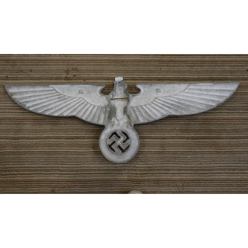 2223 - Third Reich Art Deco style cast aluminium wall eagle, similar to that from the Reichstag, 94 x 32 cm... 