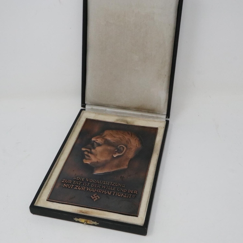 2226 - Third Reich copper plated Fuhrer plaque, awarded to middle ranking political and state officials for... 