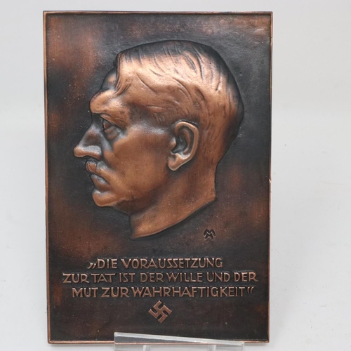 2226 - Third Reich copper plated Fuhrer plaque, awarded to middle ranking political and state officials for... 