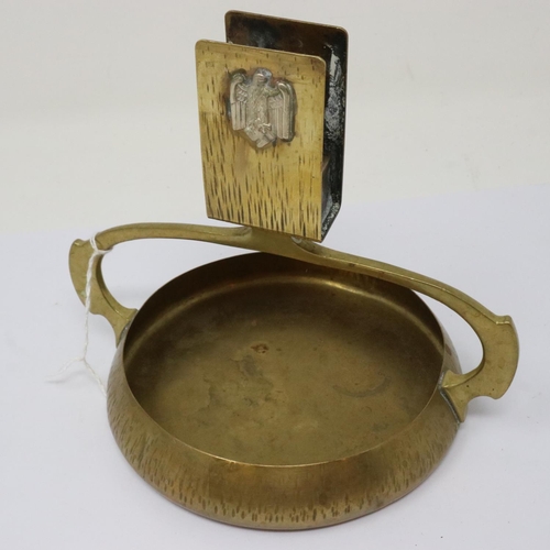 2230 - WWII German Trench Art ashtray with incorporated matchbox sleeve, Wehrmacht badge surmounted. P&P Gr... 