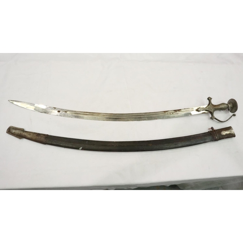 2244 - A 19th century Indian Tulwar with leather scabbard. P&P Group 2 (£18+VAT for the first lot and £3+VA... 