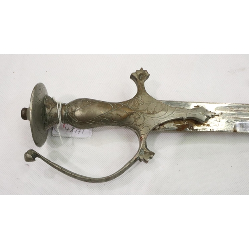 2244 - A 19th century Indian Tulwar with leather scabbard. P&P Group 2 (£18+VAT for the first lot and £3+VA... 