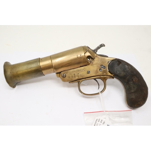 2247 - WWI British 1916 dated polished brass Webley and Scott flare pistol, with de-activation certificate.... 
