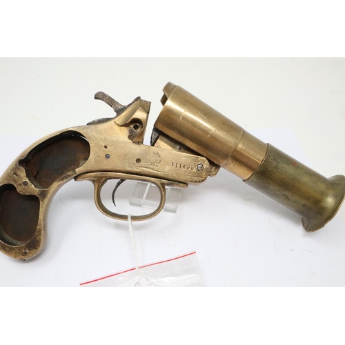 2247 - WWI British 1916 dated polished brass Webley and Scott flare pistol, with de-activation certificate.... 