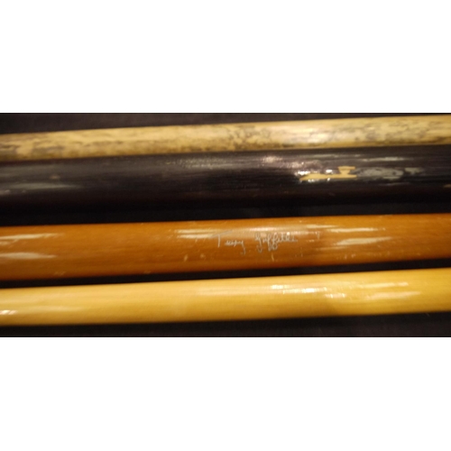 2167A - Jimmy White two piece pool cue in wooden case and Riley two piece snooker cue. Not available for in-... 