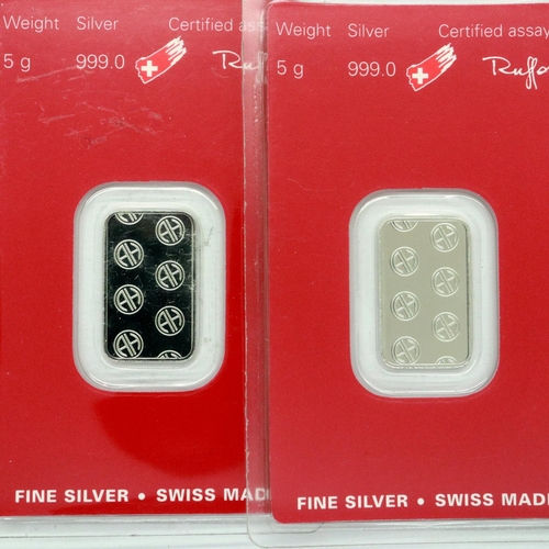 143 - Two 5g Silver Bullion Heraeus bars. P&P Group 1 (£14+VAT for the first lot and £1+VAT for subsequent... 