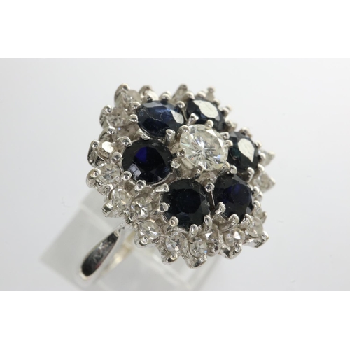 2 - 18ct white gold diamond and sapphire set ring, size J, 7.1g, approximately 0.5cts diamond, ring head... 