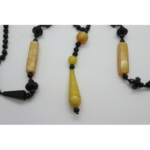 16 - Jet and yellow stone set necklace, L: 76 cm. P&P Group 1 (£14+VAT for the first lot and £1+VAT for s... 