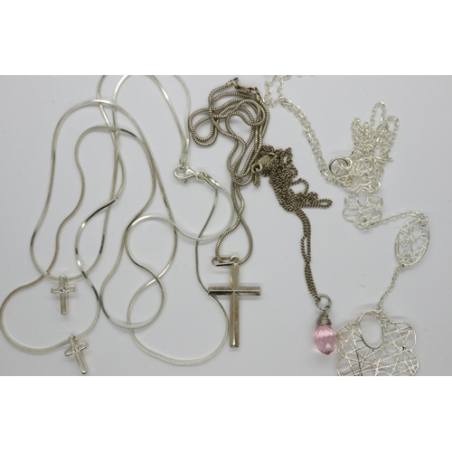 22 - Four 925 silver necklaces, largest L: 44 cm. P&P Group 1 (£14+VAT for the first lot and £1+VAT for s... 