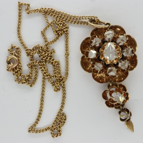 34 - Antique diamond and 18ct gold pendant, circa 1900, set with 11 natural rose cut diamonds with a enam... 