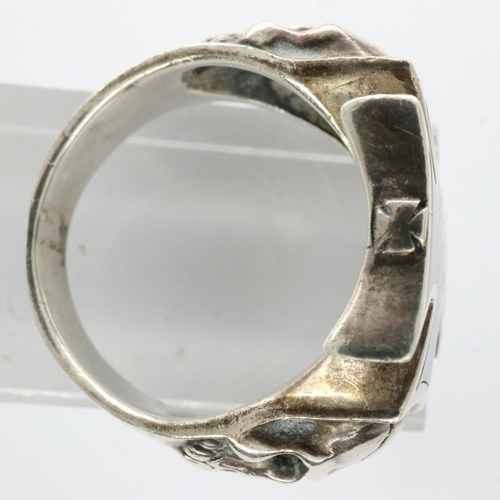 42 - 925 German silver ring with cross and skull, size R, 10g. P&P Group 1 (£14+VAT for the first lot and... 