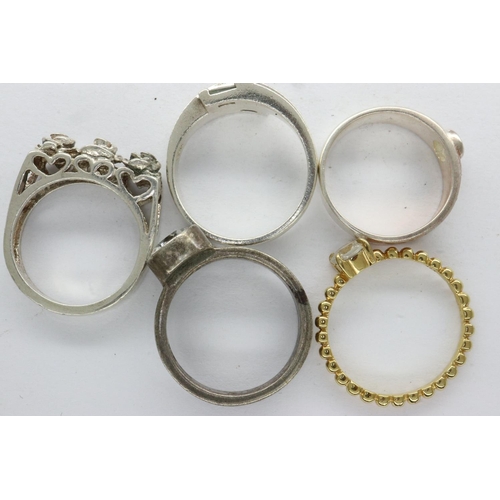 5 - Five 925 silver and white metal stone set rings, mixed sizes. P&P Group 1 (£14+VAT for the first lot... 