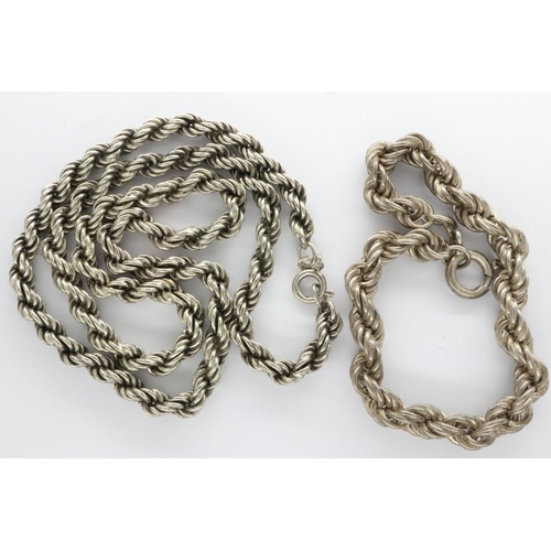56 - Silver rope neck chain and bracelet, L: 46 cm. P&P Group 1 (£14+VAT for the first lot and £1+VAT for... 