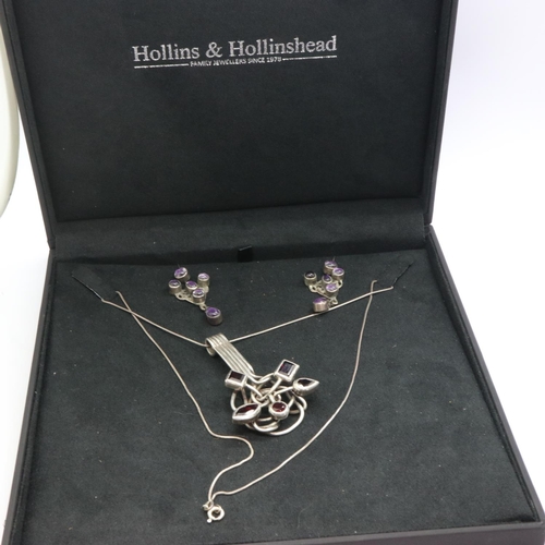 73 - 925 silver designer pendant necklace, L: 50 cm and earrings. P&P Group 1 (£14+VAT for the first lot ... 