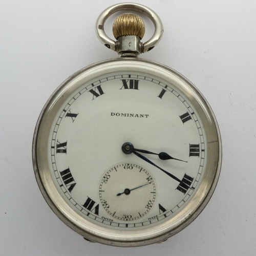 84 - DOMINANT OMEGA: 925 silver pocket watch, working at lotting. P&P Group 1 (£14+VAT for the first lot ... 