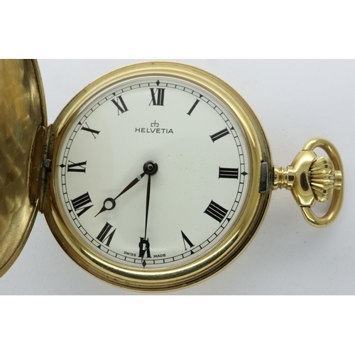 89 - Gold plated Helvetia full hunter pocket watch, working at lotting. P&P Group 1 (£14+VAT for the firs... 