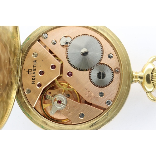 89 - Gold plated Helvetia full hunter pocket watch, working at lotting. P&P Group 1 (£14+VAT for the firs... 