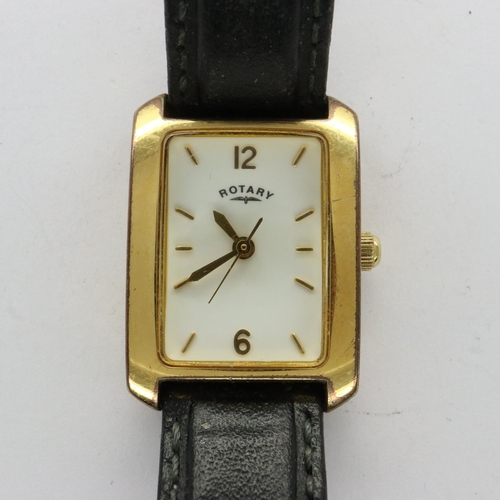 91 - ROTARY: ladies boxed wristwatch on a black leather strap, working at lotting. P&P Group 1 (£14+VAT f... 