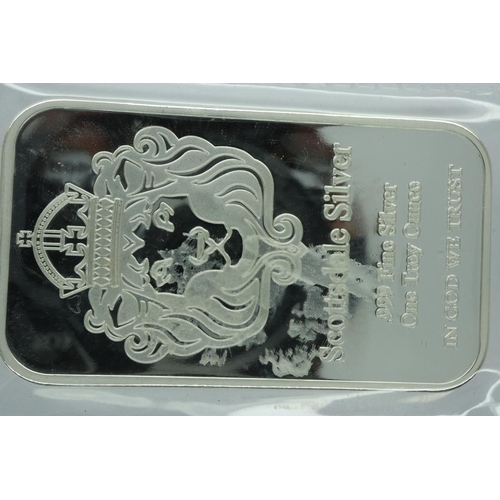 131 - Silver bullion 1ozt bar, Scottsdale Silver. P&P Group 1 (£14+VAT for the first lot and £1+VAT for su... 