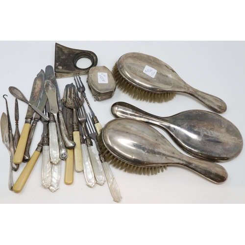 136 - Hallmarked silver hand mirror, two hallmarked hair brushes, hallmarked silver box plus other hallmar... 