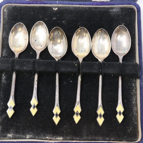 150 - Cased set of six hallmarked silver and enamel teaspoons, Birmingham assay, 38g. P&P Group 1 (£14+VAT... 