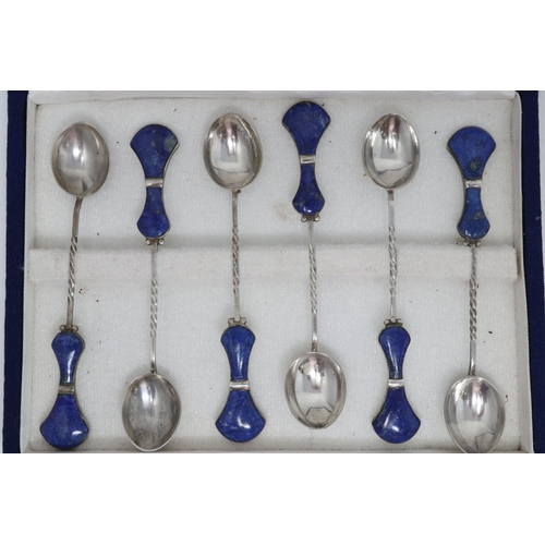 151 - Six 925 silver spoons with Lapis Lazuli handles, boxed. P&P Group 1 (£14+VAT for the first lot and £... 