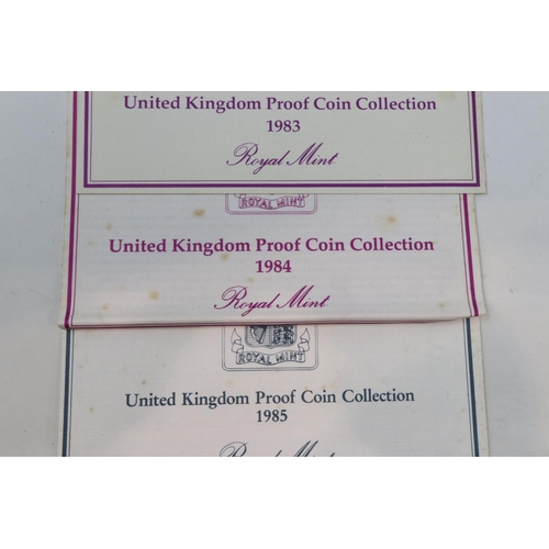 154 - Seven 1980s Royal Mint Proof Coin Collections within folders and with certificates. P&P Group 1 (£14... 