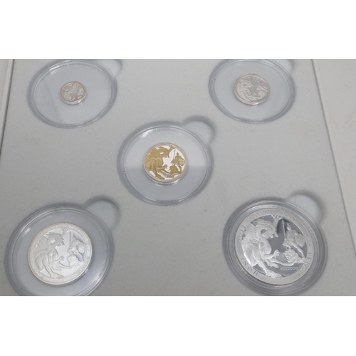 158 - 2020 five coin silver proof set: Forever the First Sovereign, with later gold washed sovereign coin,... 