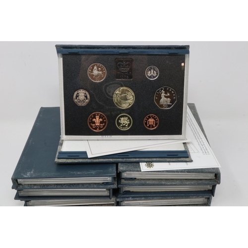 163 - Seven 1990s Royal Mint Proof Coin Collections within folders and with certificates. P&P Group 1 (£14... 