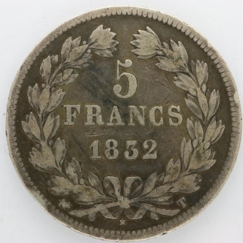 168 - 1832 silver 5 francs of Louis Phillippe I. P&P Group 1 (£14+VAT for the first lot and £1+VAT for sub... 