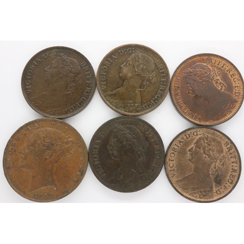 171 - Six farthings of Queen Victoria: 1858, 1868, 1873, 1882, 1884 and 1891. P&P Group 1 (£14+VAT for the... 
