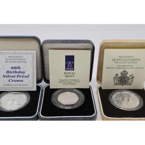 188 - Two silver proof crowns: 1980 QEII Queen Mother 80th Birthday and 1990 QEII Queen Mother Birthday, w... 