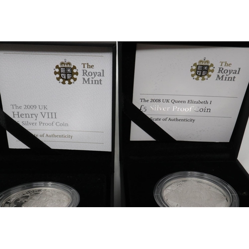 190 - The Royal Mint: two silver proof commemoratives, 2009 Henry VIII and 2008 Elizabeth I. P&P Group 1 (... 