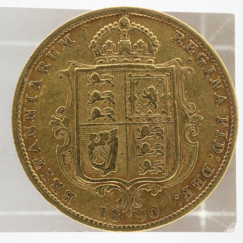 211 - Victoria 1890 shieldback half sovereign. P&P Group 1 (£14+VAT for the first lot and £1+VAT for subse... 