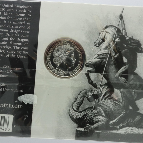 213 - 2013 silver bullion £20 coin, The George and Dragon. P&P Group 1 (£14+VAT for the first lot and £1+V... 