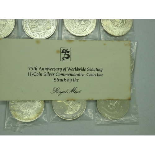 215 - Eleven-coin silver proof set, The 75th Anniversary of Worldwide Scouting by the Royal Mint, with cer... 