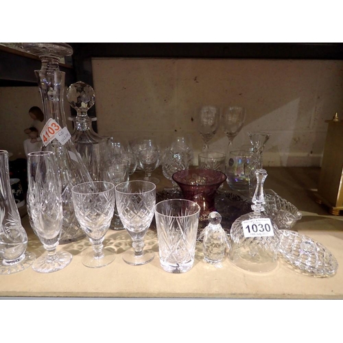 1030 - Quantity of mixed glassware including crystal decanters. Not available for in-house P&P
