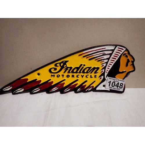 1048 - Cast iron Indian Motorcycles plaque. P&P Group 1 (£14+VAT for the first lot and £1+VAT for subsequen... 