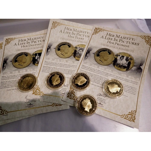 1066 - Five Her Majesty life in pictures coins with certs. P&P Group 1 (£14+VAT for the first lot and £1+VA... 