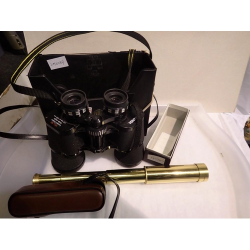 1077 - Miranda 10 x 50 binoculars and a three draw telescope. P&P Group 2 (£18+VAT for the first lot and £3... 