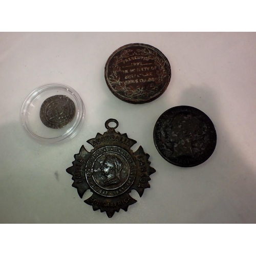 1090 - Three medallions of Queen Victoria, Longest Reign, 1851 Jersey 1/13 shilling and The Bell Medal of t... 