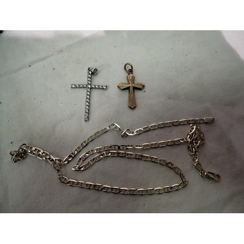 1136 - 925 silver chain and cross with a yellow metal cross. P&P Group 1 (£14+VAT for the first lot and £1+... 