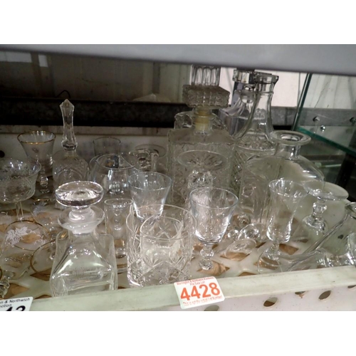 1143 - Small quantity of glasses and decanters and a Murano cockrel. Not available for in-house P&P
