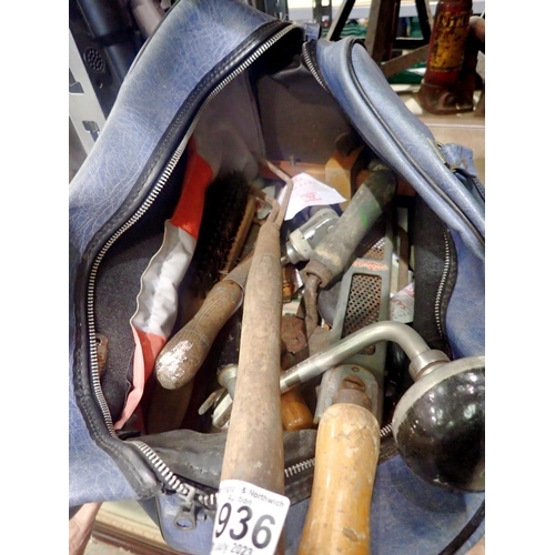 1936 - Mixed hand tools including blue holdall. Not available for in-house P&P