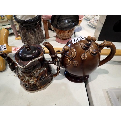 1313 - Treacle glazed Price Kensington teapot and another. Not available for in-house P&P