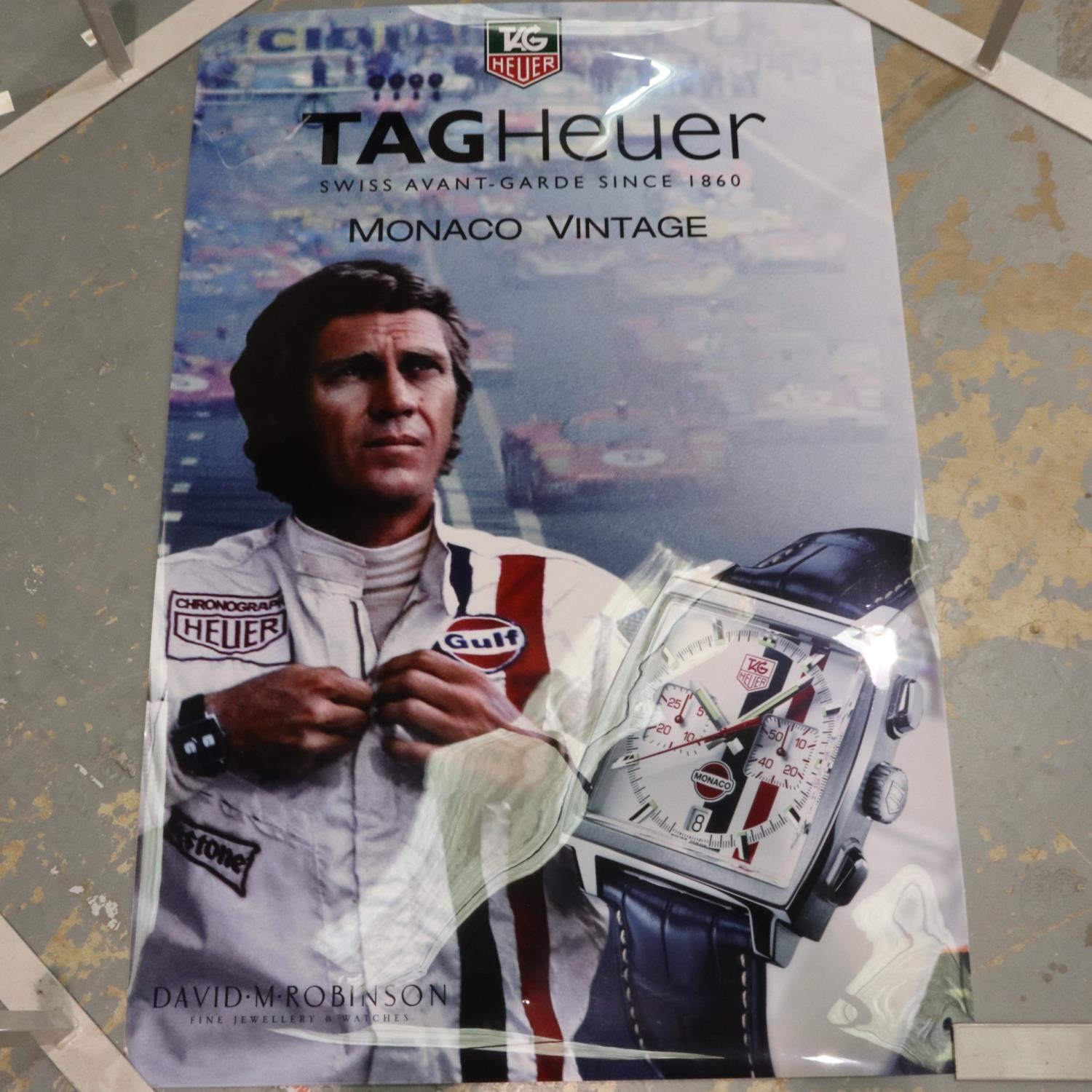 Tag Heuer Monaco Steve McQueen commercial poster on acetate 79 x