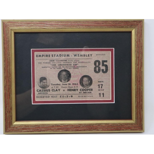 2112 - Framed ticket for Cassius Clay V Henry Cooper, June 1963. UK P&P Group 1 (£16+VAT for the first lot ... 