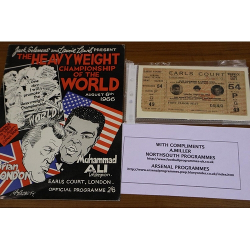 2114 - Muhammad Ali V Brian London programme & ticket. UK P&P Group 1 (£16+VAT for the first lot and £2+VAT... 