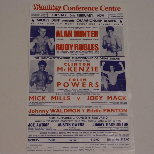 2117 - February 1979 boxing flyer for Wembley Conference Centre, Alan Minter V Rudy Robles. Also featuring ... 